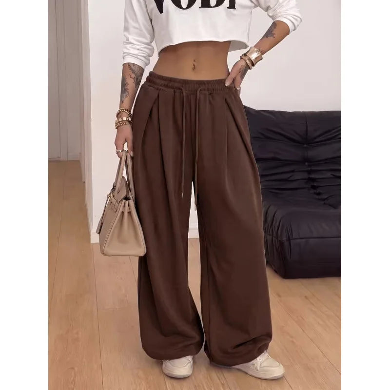 Y2K new Wide Leg Sweatpants Women Streetwear Baggy Oversize Gray Sports Pants High Waist Drawstring Casual Joggers Trousers