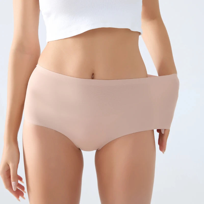 5Pcs High Waist Seamless Women's Panties Sexy Ice Silk Breathable Stretchy Intimates Plus Size Solid Color Sport Lingerie XS-XXL