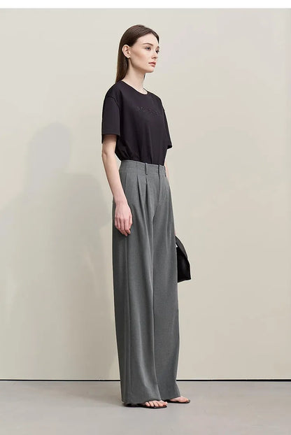 Amii Minimalism Women' S Pants 2026 Spring New Versatile Pleated Loose Wide-leg Pants Solid Color Casual Basic Trousers 12641076