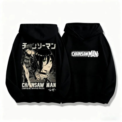 Autumn Winter Sweatshirt Chainsaw Man Reze Hooded Men Women Oversized Y2k Unisex Fleece Warm Pullovers Hip Hop Women Hoodie Top