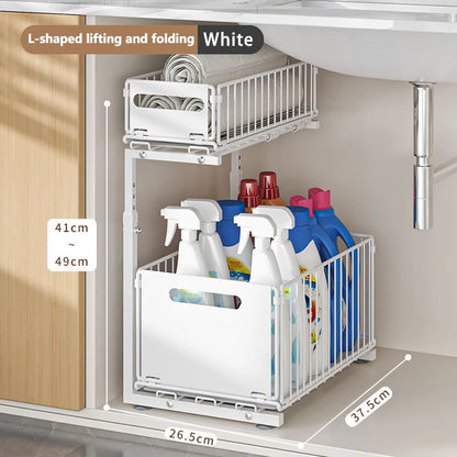 Adjustable 2-Tier Pull-Out Cabinet Organizer - Under Sink Storage Rack for Spice Jars - ZOOMNSTORE