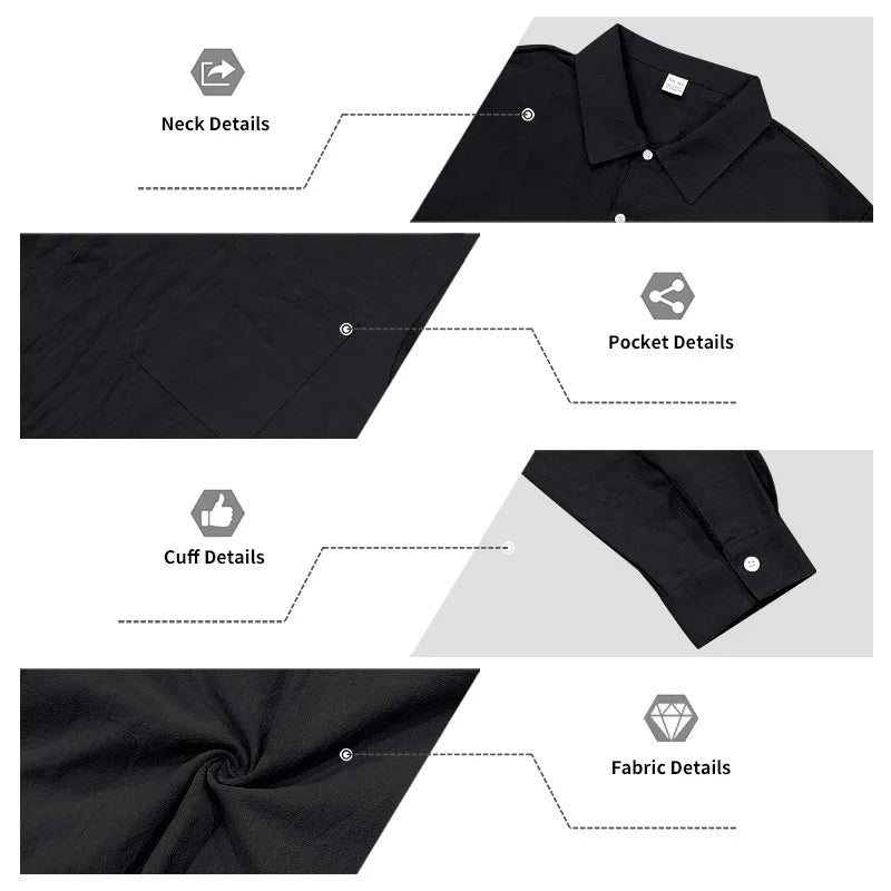 Men's Autumn Loose Trend Linen Solid Color Simple Lapel Long-Sleeved Shirt Beach Trousers Set