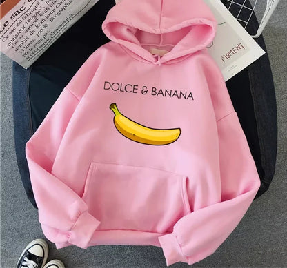 Winter Autumn Fashion Dolce Banana Print Women Hoody Casual Fleece Woman Hoodie Pullover Sweatshirts Womnen Clothing