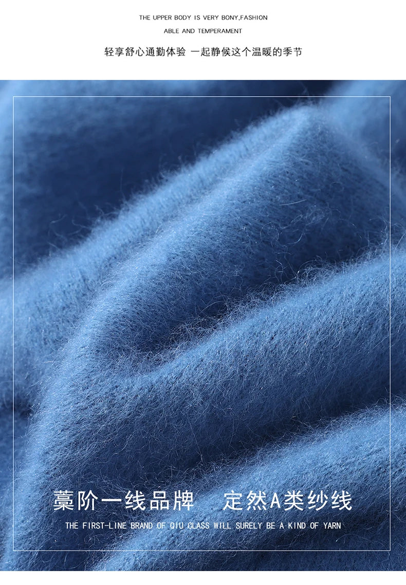Men's 100% Pure Mink Cashmere Sweater V-neck Pullover Knit Bottoming Shirt Autumn And Winter New Long-Sleeve High-End Mink Tops