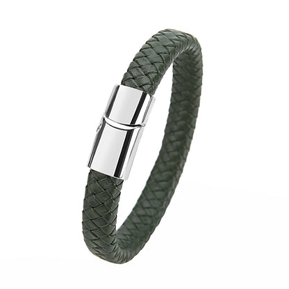 Mibrow Braided Black Leather Men Bracelet 10x5 12x6mm Size Fashion Metal Magnetic Clasp Wrap Bracelets Punk Charm Men Jewelry