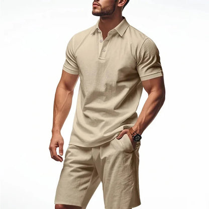 Casual Linen Men's Polo Shirt Short Sleeve Beach Shorts Set Turn-down Collar Summer New Style Men's Fashion Clothing Set