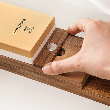 Knife Sharpening Block - Adjustable Acacia Wood Whetstone Holder for Kitchen Knives