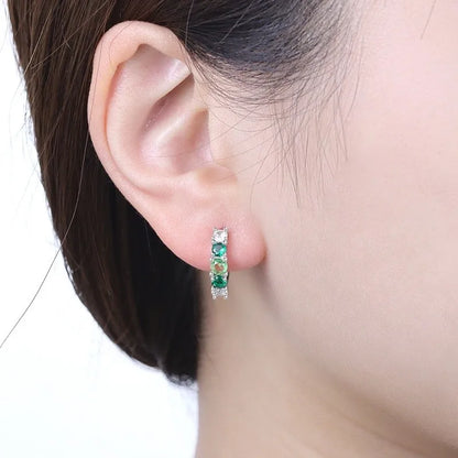MISEFF Real 925 Sterling Silver Earring Gradual Change Green Blue Colored Zircon Hoop Earrings Engagement Wedding Jewelry Gifts
