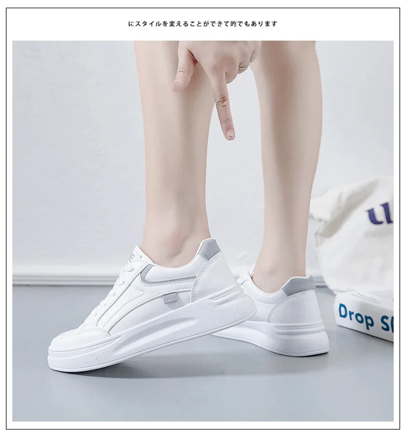 Outdoor Women Walking Shoes Skateboarding Shoes Women Sneakers PU Leather Lace-Up Breathable Jogging Casual Sneakers De Mujer