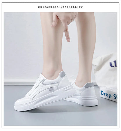 Outdoor Women Walking Shoes Skateboarding Shoes Women Sneakers PU Leather Lace-Up Breathable Jogging Casual Sneakers De Mujer