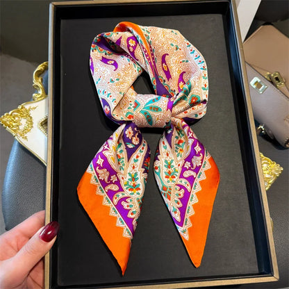 Luxury Silk Scarf - Chain Print Thin Neck Scarf for Women 70x70cm