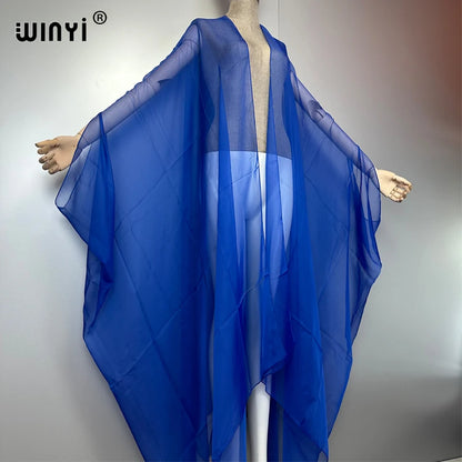 WINYI Beach sexy Cover Ups for Swimwear Women Kimono Swimsuit Cape Summer Dress 2023 Beachwear Monochrome perspective yarn dress