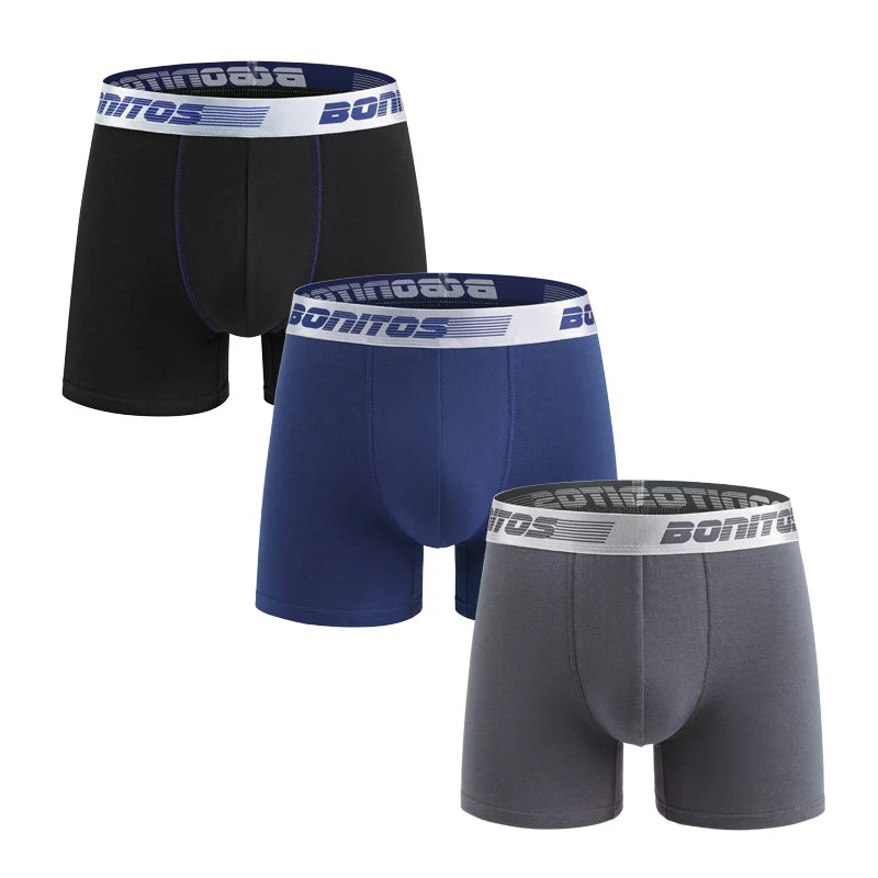 3 Pieces Cotton Men's Panties BONITOS Letter Waistband Boxer Briefs Solid Color Boxers Underwear For Man Classic Men Underpants