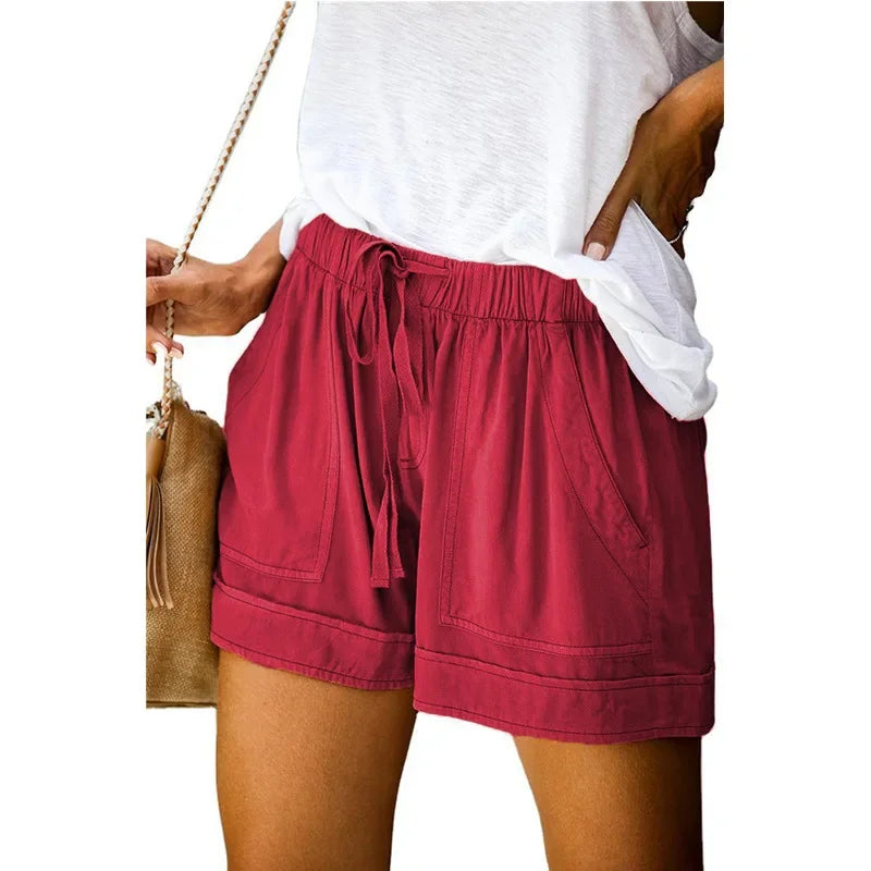 High-Waisted Lace-Up Casual Shorts for Women Summer 2025 Loose Fit Wide Leg Twill Pants European American Style