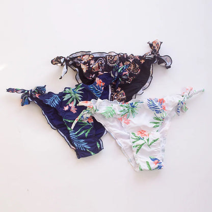 Wholesale Fold Sexy Bandage Brazilian Bikini Thong 2025 Ruffle Flower Swimwear Swimsuit Women Bottom Sexy Cheap Biquini Bottom
