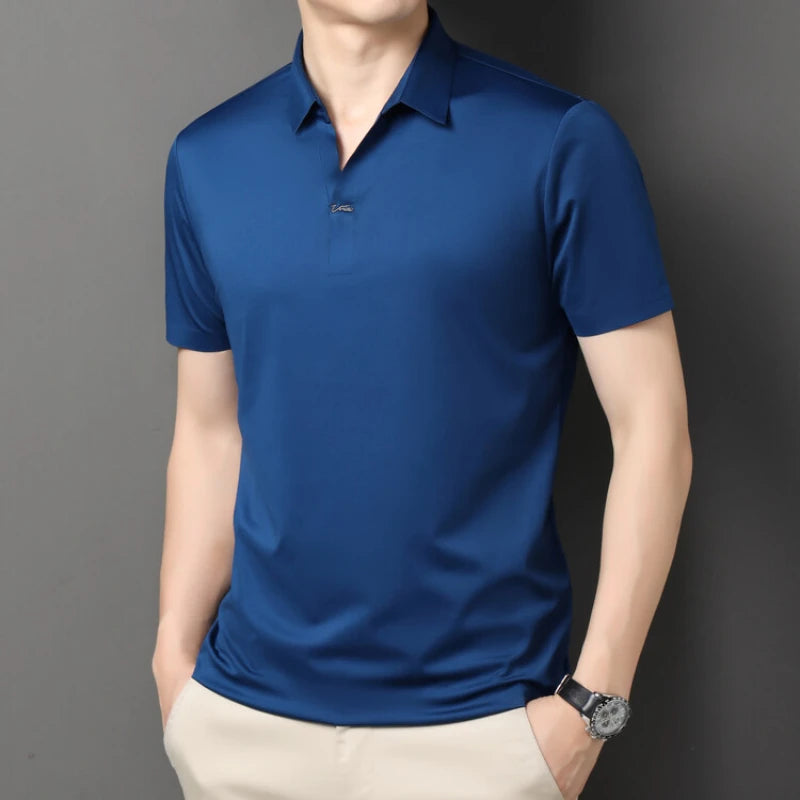 Men's Polo Shirt - Elastic Stretch, Business Casual Short Sleeve Polo for Office Wear