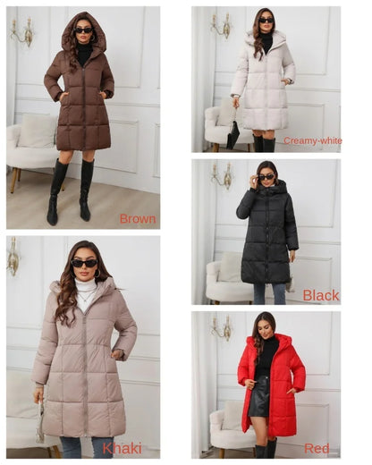 Women Long Coat – Thick Cotton Parka Jacket With Zipper Closure, Autumn Winter Warm Outerwear