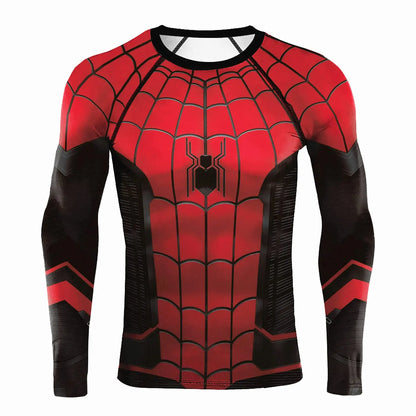 Mens Long Sleeve Spider-Man Compression Shirt - Superhero Cosplay Fitness Top - ZOOMNSTORE