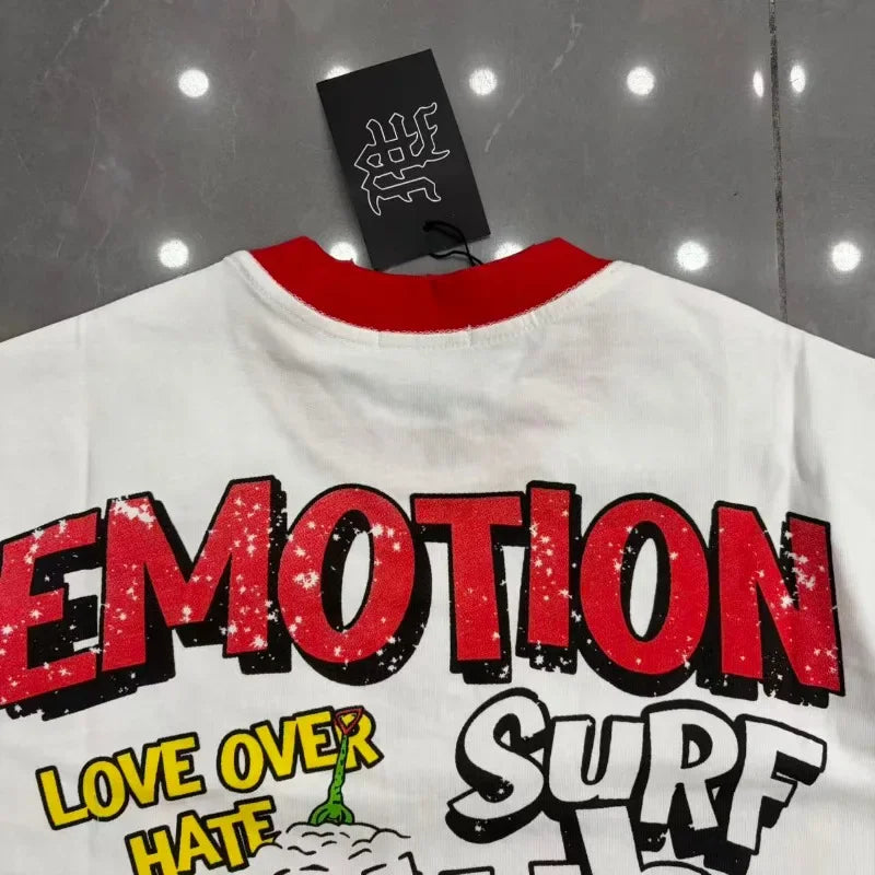 New MIXED-EMOTION Rhinestone cartoon printed pattern 100% cotton Men Women T-shirt Loose casual Shinning Diamond Tees Oversized Top