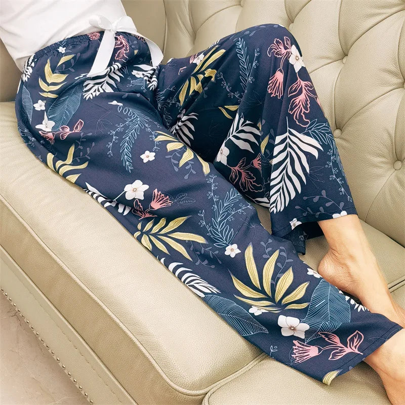 Women Cotton Casual Trousers Summer Loose Pajamas Home Pants Thin Wide Leg Pants Fashion Oversized Sleep Bottoms Korean Pants