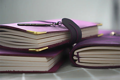 Leather Travel Journal - Refillable Notebook With Embossed Leather Cover, Handmade Diary