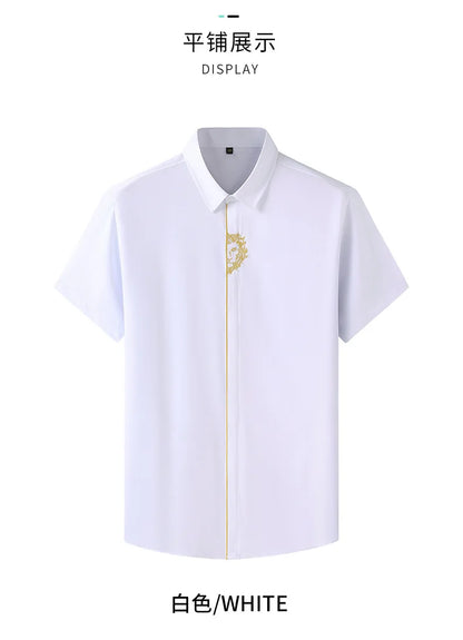 Upto 10XL Size Short Sleeve Embroidered Shirt Men's Casual Loose Oversized Black and White Short Sleeve Shirt Summer
