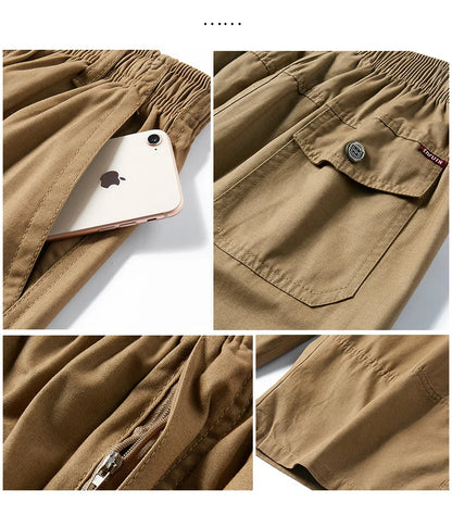 Mens Cargo Shorts - Knee Length Cotton Shorts With Zipper Pockets & Elastic Waist