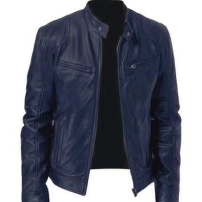 2023 Fashion Mens Leather Jacket Slim Fit Stand Collar PU Jacket Male Anti-wind Motorcycle Lapel Diagonal Zipper Jackets Men