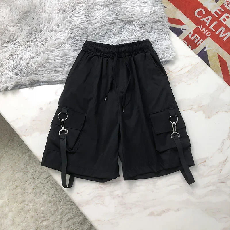 Summer Cargo Shorts Women Y2K Harajuku Streetwear Hip Hop with Chain Shorts Bf High Waist Baggy Wide Leg Short Pants New