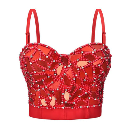 Grey Diamonds And Beaded Punk Rave Brassiere For Women Sexy Bralette Push Up Bra Top y2k Goth Brasieres Mujeres Party Club Wear