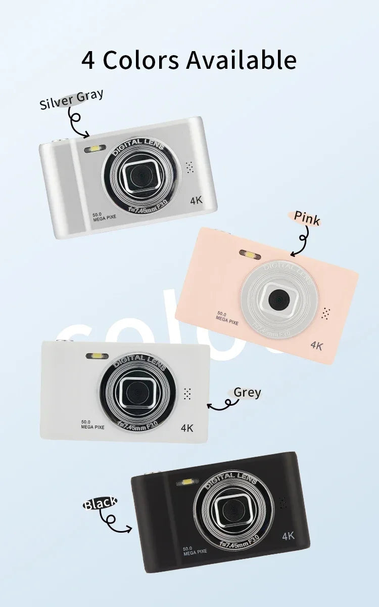 4K Digital Camera – Travel Selfie Camera with 50 Megapixels, HD Photography & 2.4 Inch Screen