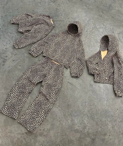 Y2K Leopard Print Hoodie – Unisex Harajuku Hip Hop Style Zip-Up Pullover Sweatshirt for Couples