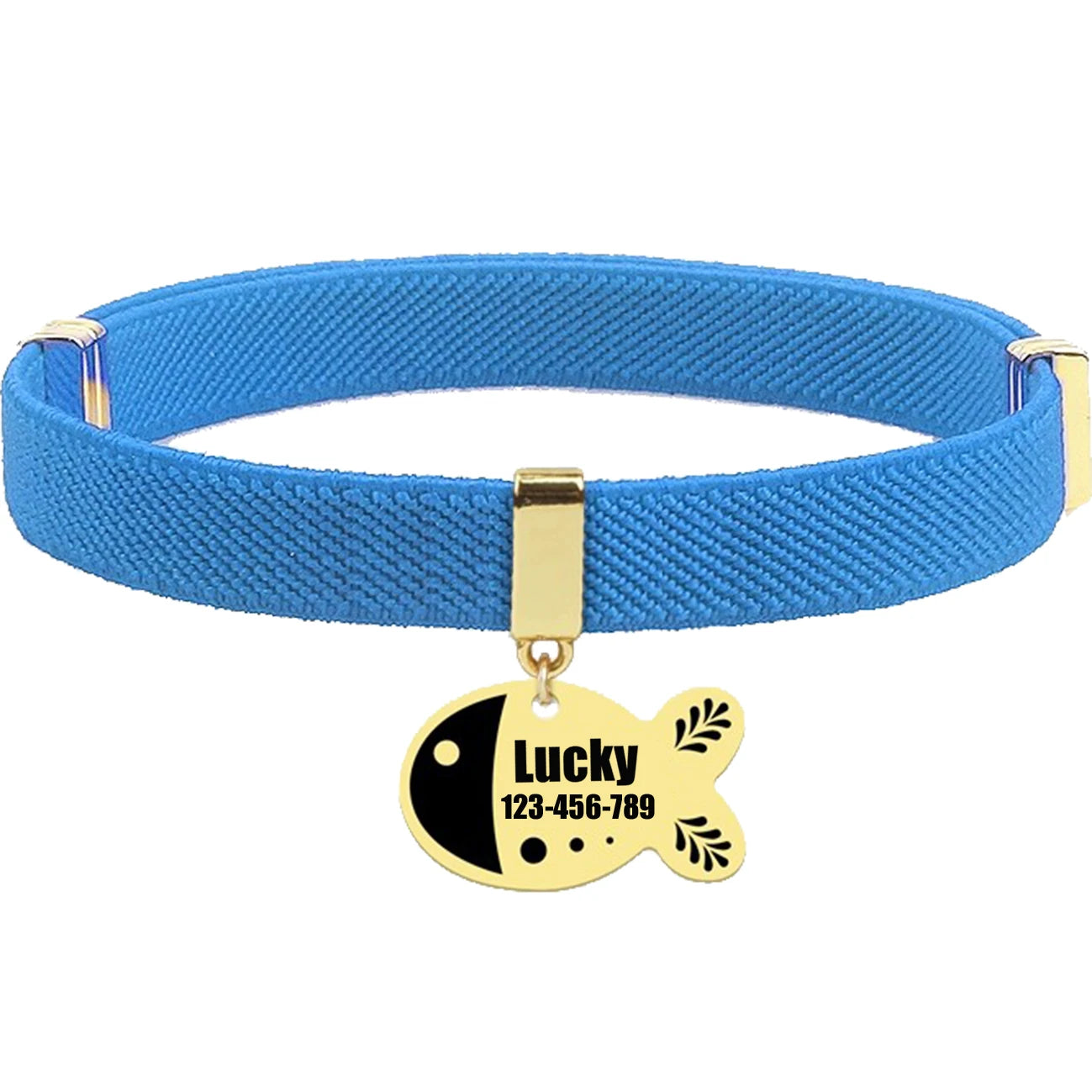 Free Customized Cat Collar Cute Fish Metal Necklace Pet ID Name Tag Personalized GPS Tracker Kitten Dog Breakaway Elastic Collar