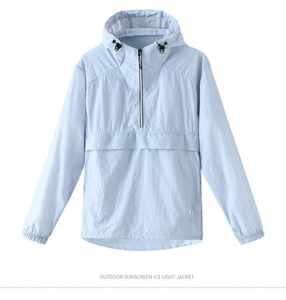 Spring Summer Men Lightweight Anorak Jacket Fashion Man Half Zip Sunscreen Hooded Coats Men UPF50+ Windbreaker Waterproof Jacket