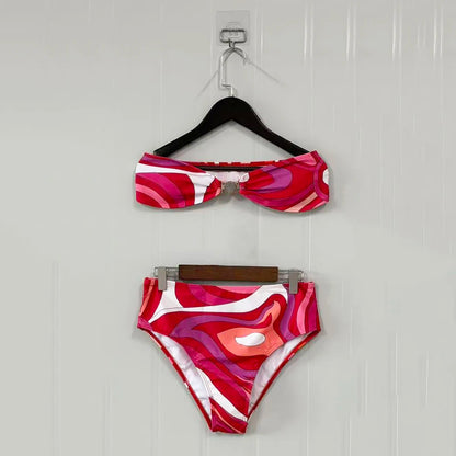 Classic Women's Red Ribbon Scarf Strapless Bikini Sets with Designer Signature Letter Logo Luxury Design Women's Two-Piece Suits