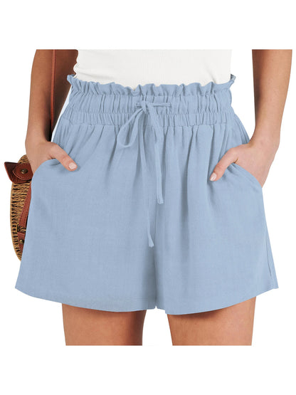 Women's Shorts Breathable Drawstring Elastic Waist Lightweight Solid Color Casual Business Style Fashion Linen Shorts