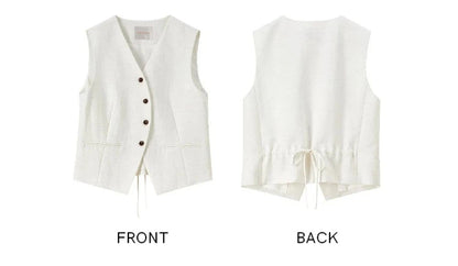 SENTUBILA Office 2 Piece Pant Set 2026 Women Linen Blend Summer Suit V Neck Waistcoat Wide Leg Baggy Pant Print Scarf 162ZA5663Z
