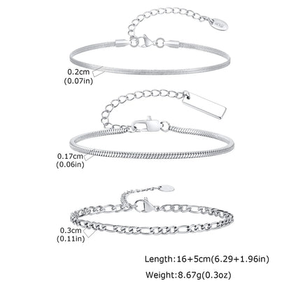 3pcs Men Thin Chain Bracelet,Never Fade Silver Color Twist Chain Wristband,Stylish Punk Jewelry Gift for Husband Father Son