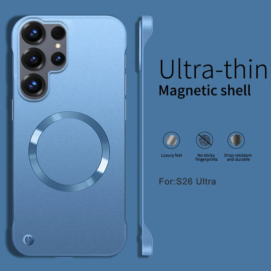 Ultra Thin Metallic Paint Magnetic Case For Samsung Galaxy S26 Ultra S25 S24 S23 Plus S22 Frameless Cooling Hard PC Cover Funda