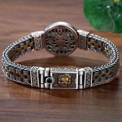 New Silver Color Round Lion King Tangcao Charm Bracelet Men's Trendy Retro Domineering Versatile Personalized Braided Jewelry