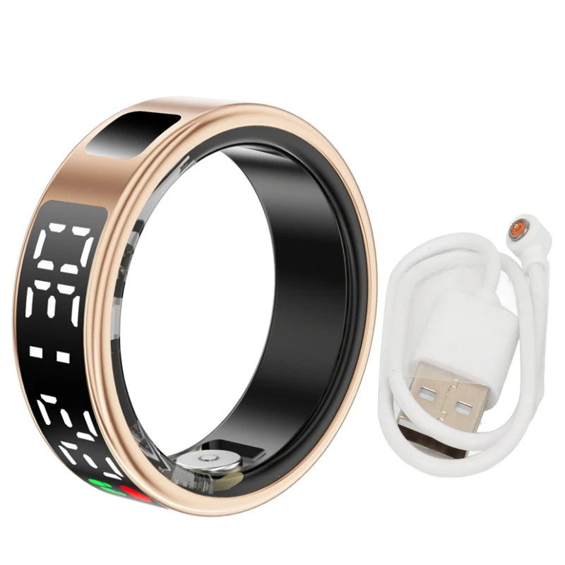 Fitness Sleep Smart Ring LED Display Screen Heart Rate Blood Oxygen Monitoring Outdoor Sports Modes IP68 & 5ATM Waterproof Ring
