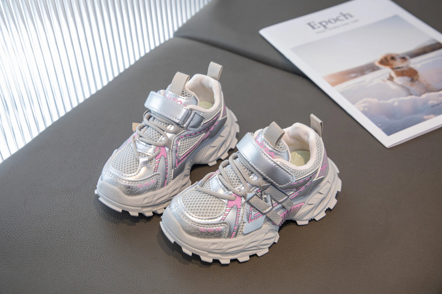 Girls Sports Shoes – Breathable Kids Mesh Sneakers With Rubber Outsole & Hook And Loop Closure