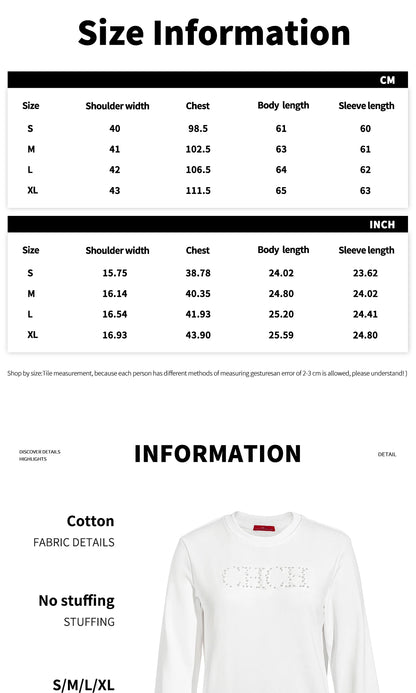 CHCH Women's Hoodie 2026 New Simple Pearl Embroidered Top Women's Beige Loose Long Sleeve Hoodie