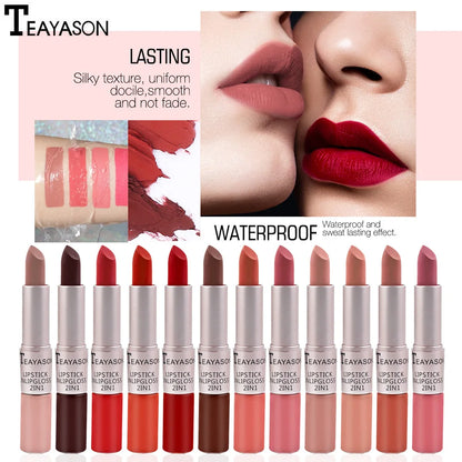 1PC Pink Matte Lipstick Waterproof Long-Lasting Moisture 2-in-1 Lip Tint Sexy Lip Gloss Lip Makeup for Women