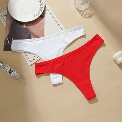 3PCS Cotton Blends T-back Briefs Women's Sexy Low rise Thong Panties L-2XL Plus Size  Simple Breathable Underwear Solid Panty
