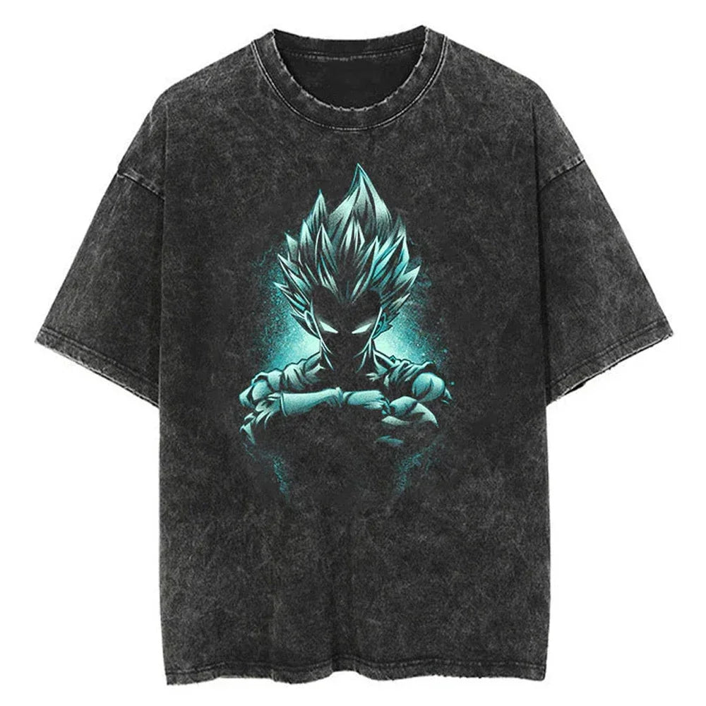 Men Streetwear Washed T Shirt Japanese Anime Dragon Ball Print T-Shirt Harajuku Cotton Casual Tshirt Summer Short Sleeve Tops