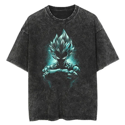 Men Streetwear Washed T Shirt Japanese Anime Dragon Ball Print T-Shirt Harajuku Cotton Casual Tshirt Summer Short Sleeve Tops