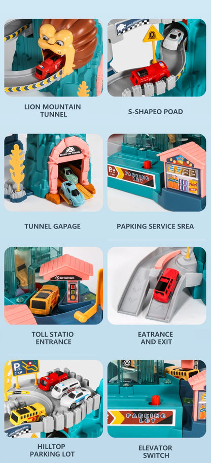 KBDFA Lion Theme Car Track For Children Diecasts Holiday Gifts Birthday Hot Wheels Kids Educational Race Toys Racing Rail Cars