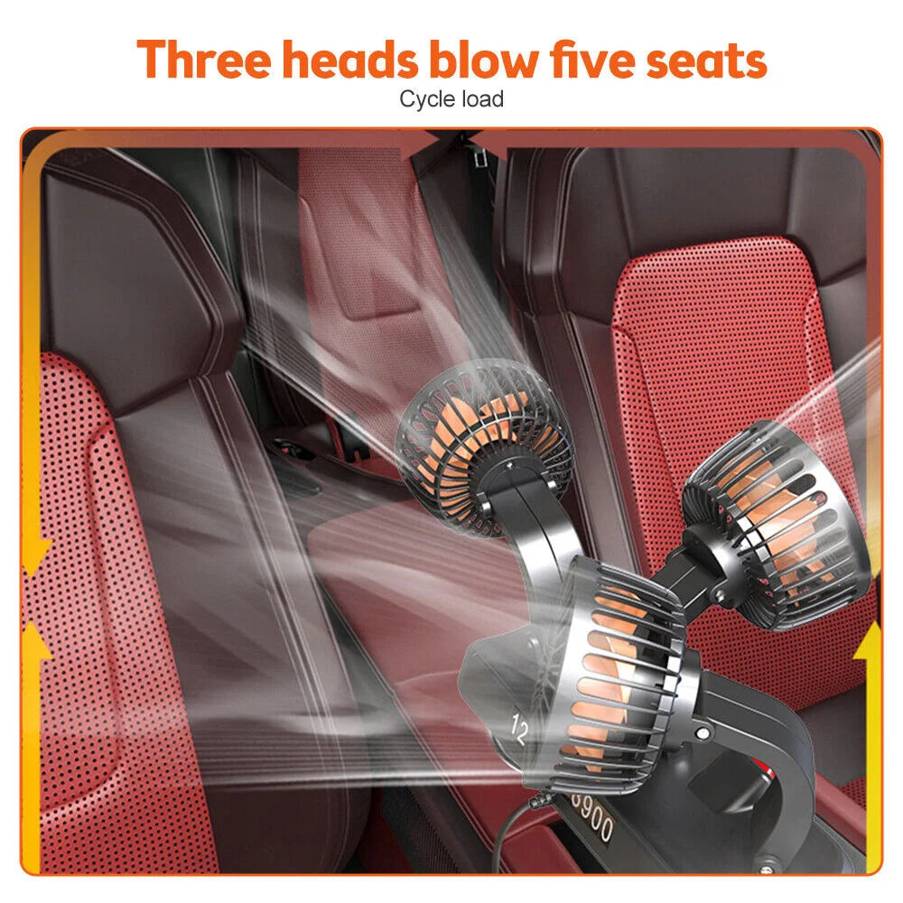 12V Automotive Fan Car Fan 24V 360° Adjustable 3-Head Air Fan Low Noise Multifunctional Temporary Parking Fan for Auto Vehicles
