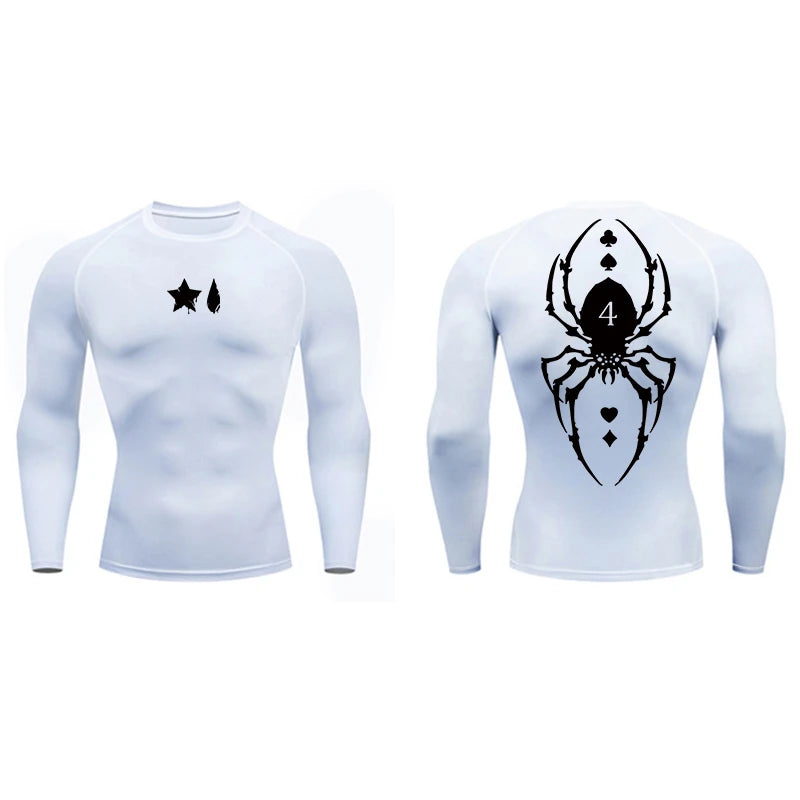 Compression Shirt Men - Spider Print Long Sleeve Gym Tee with Muscle Support